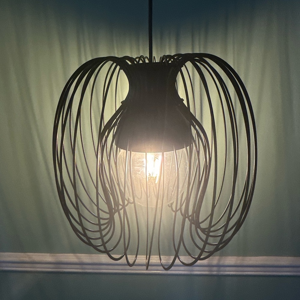 IKEA Modern Black Metal Pendant Lamp – Sculptural Cage Design – Like New